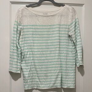 LOFT Long Sleeve Striped Top - Mint and White